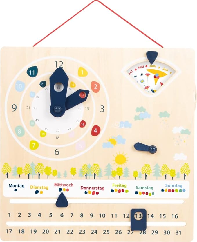 Small Foot 11625 Board Educate Made of FSC-Certified Wood, Learn time, Weather, Days, & Much More, Ages 3+ Toys