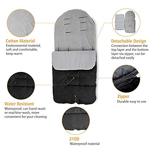 Baby Sleeping Bag Universal 3 in 1 Stroller Annex Mat Footmuff Cover Stroller Bunting Bag Waterproof Windproof Cold-Proof Detachable (White)