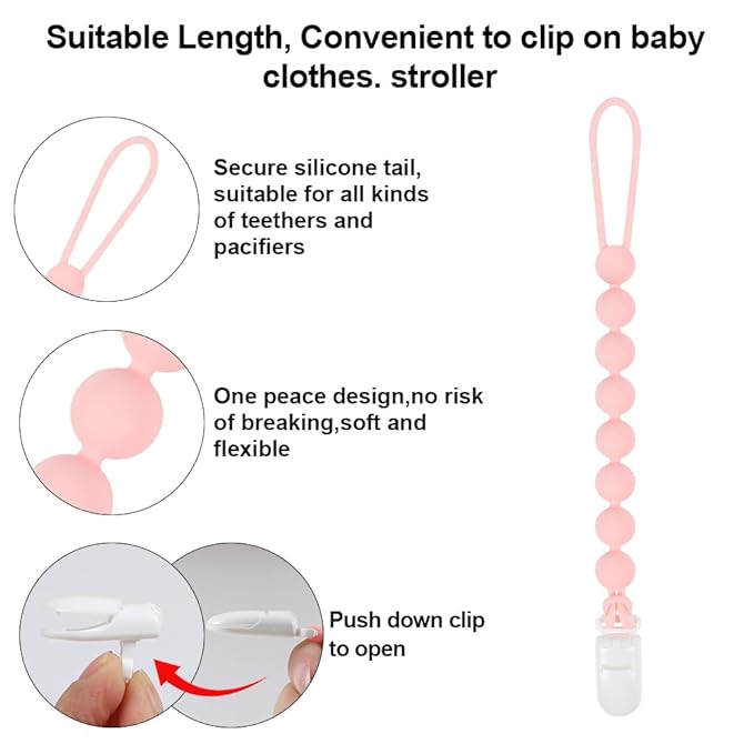 Baby Food Grade Silicone Tractor Truck Teether Toy with One Piece Design Pacifier Clip Holder,Teething Toys Gift Set for 3 Months+ Boys and Girls,Freezer Safe,BPA Free. (Pink)