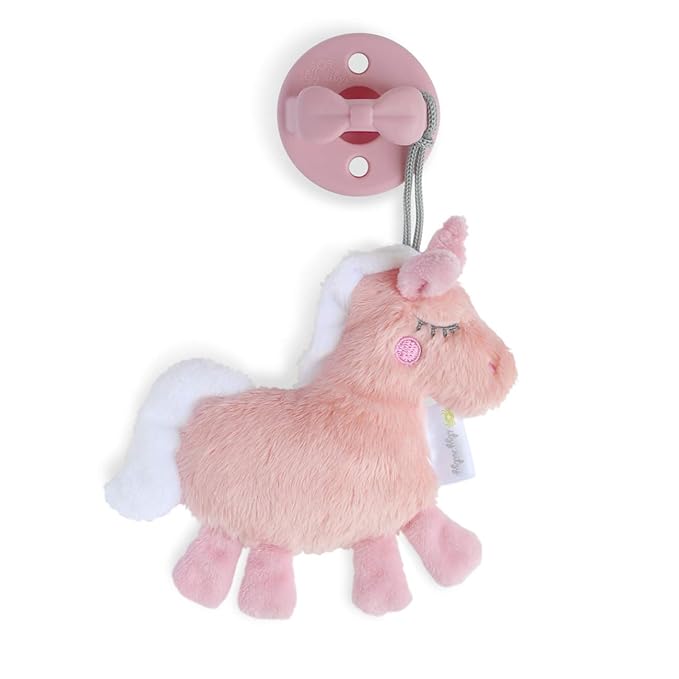 Itzy Ritzy Pacifier & Lovey Set with Detachable Plush Moon & Unicorn and Coordinating Toast & Pink Silicone Pacifiers, 0 Months & Up