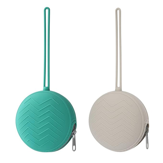 2-Pack Silicone Pacifier Holder Case- Portable Pacifier Cover Pouch Bag, Pacifier Storage Case for Diaper Bag(Jade Teal/Light Grey)