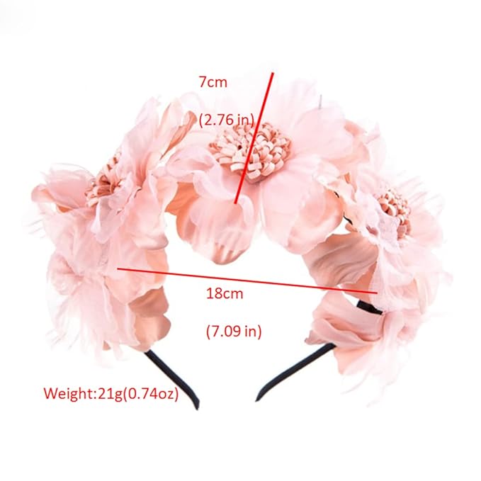 Bethynas Baby Girls Flower Cluster Headband Soft Lace Cloth Floral Head Wear for Wedding Party Cute Flower Hair Band for Toddlers Flower Girls (Pink)