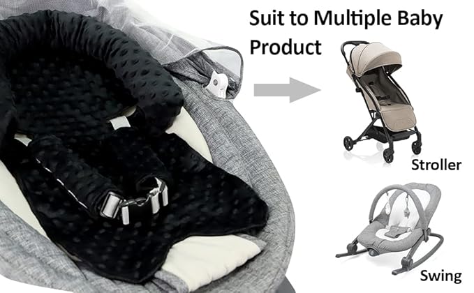 Pea Pod Infant Carseat Insert Baby Car Seat Head and Body Support with 2 Strap Covers, Ultra Soft Warm Minky Dot Fabric Backing, Baby Essential for Newborn, Black