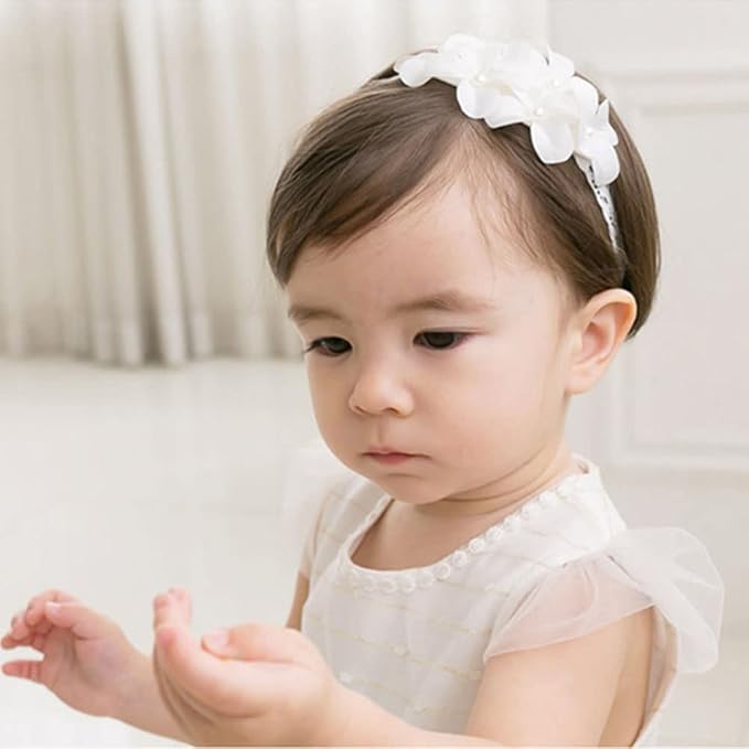 White Lace Flower Headband for Baby Girls Toddler Christening Baptism Hairband Soft Lace Floral Birthday Party Hair Accessories for Newborn Infants Kids (Style 4, One size)