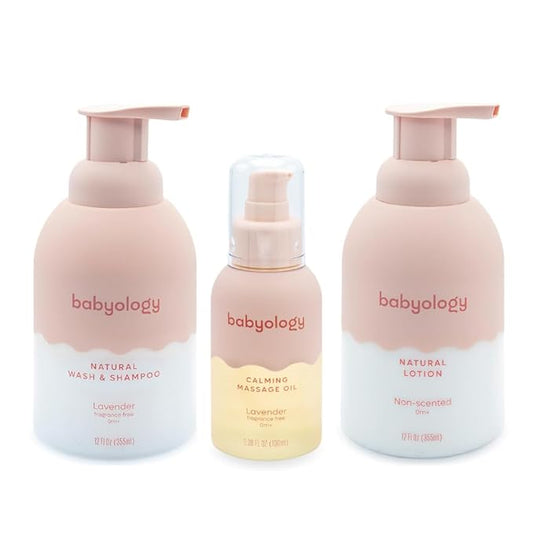 Babyology BUNDLE - 100% Edible Ingredients - Baby Wash & Shampoo + Lotion + Oil - Perfect Baby Daily Routine
