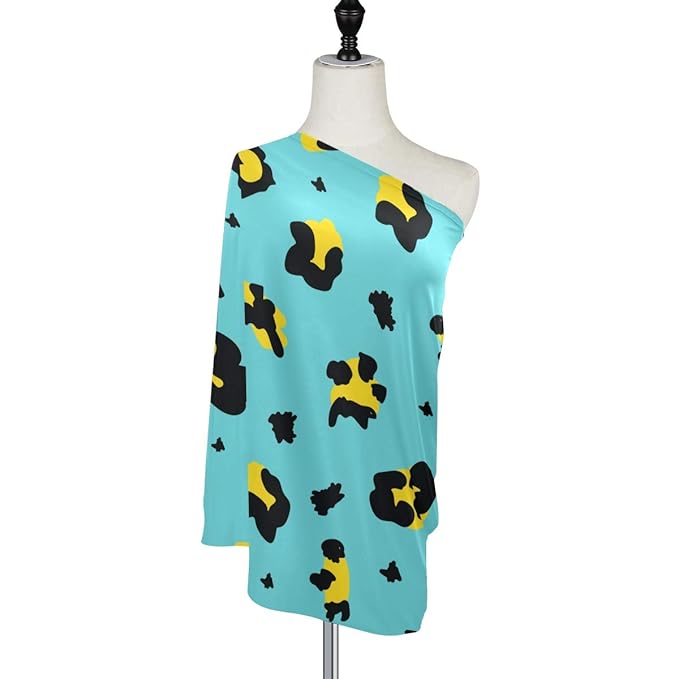 Colorful Teal and Yellow Leopard Baby Car Seat Covers, Nursing Cover Breastfeeding Scarf Soft Breathable Stretchy Coverage, Infant Stroller Cover for Boys Girls