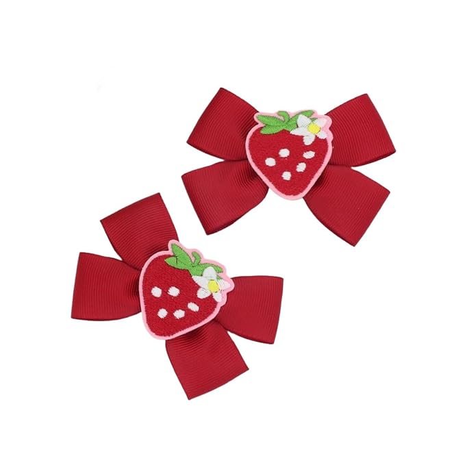 Strawberry Snap Clips Baby Girls Fruit Hair Bow Clips Strawberry Hair Ring Tie BBW24 (Set-L)