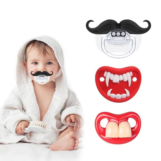 Funny Baby Pacifiers,Mustache Pacifiers for Babies 0-18 Months,Baby Teeth and Vampire Pacifier Funny Pacifiers for Boys and Girls BPA Free