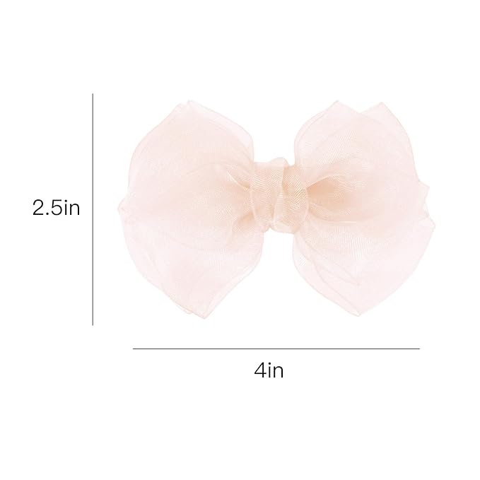 4-Inch Organza Double Hair Bows Alligator Clips 2PCS Nude Colors Mesh Ribbon Tulle Decorative Hair Bow Barrettes New Year Party Dress Accessory for Toddler Girls Children Teens