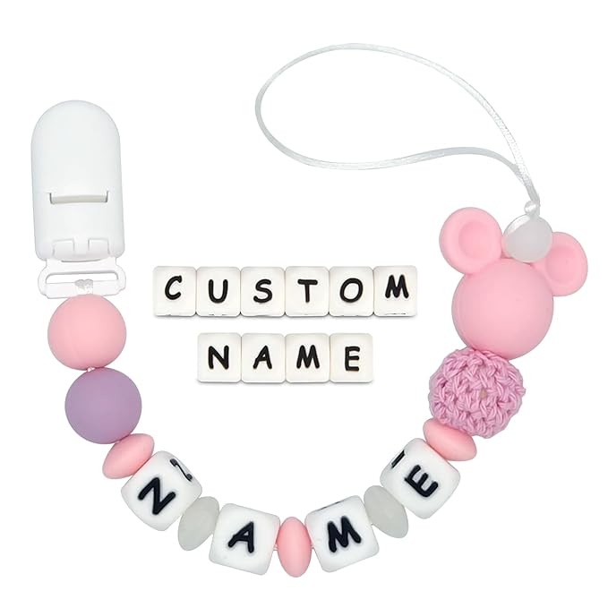 Personalized Pacifier Clip with Name Customizable Mouse (PinkW)