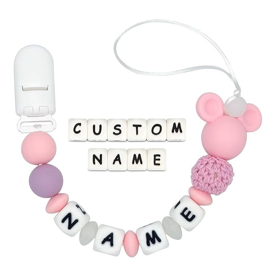 Personalized Pacifier Clip with Name Customizable Mouse (PinkW)