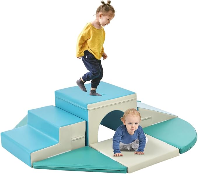 9 Piece Soft Climb and Crawl Activity Playset, Soft Foam Tunnel Climber, Indoor Active Playset for Crawling and Sliding
