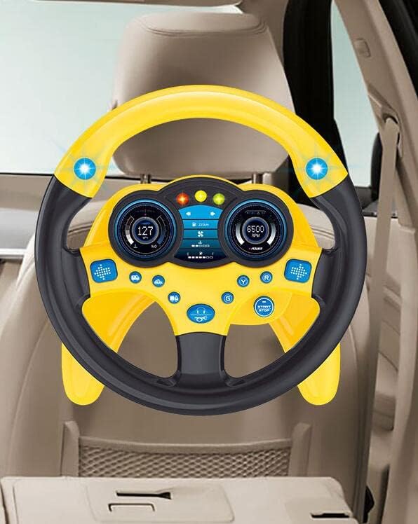 Simulated Driving Controller Portable Simulated Steering Wheel Copilot Toy Children's Small Steering Toy Gift Funny Interactive Driving Wheel with Music. (Yellow)
