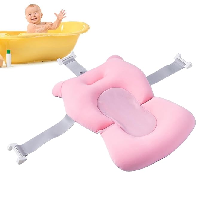 Baby Bath Pad | Foldable Travel Baby Baths Tub, Babies Tub with Soft Baths Mat, Babies Bath Seat Support Net, Non-Slip, 3 Safety Belts, for Home Travelling