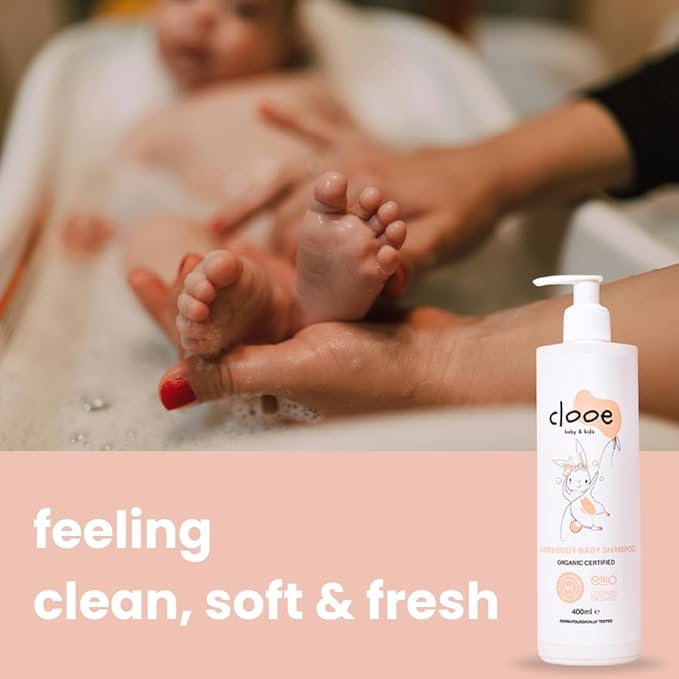 Organic Baby Shampoo and Body Wash, Tear-Free 2-in-1 for Sensitive Skin, Dermatologically Tested, Vegan, Rose Water, 13.5 Fl Oz