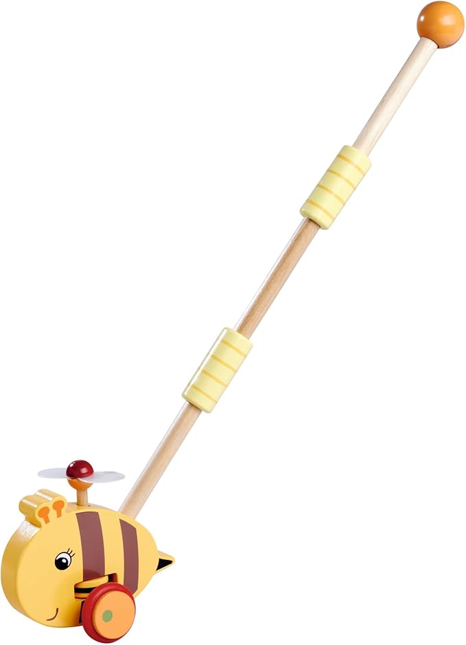 Eichhorn 100006804 - Sliding Bee Figure with Movable Wing, Handle Length 50 cm, Silent Silicone Wheels, Made from 100% FSC Certified Beech Wood, from 1 Year