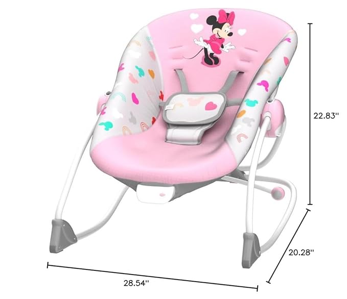 Bright Starts Disney Baby MINNIE MOUSE Infant to Toddler Rocker & Seat with Vibrations and Removable -Toy Bar, 0-30 Months Up to 40 lbs (Forever Besties)