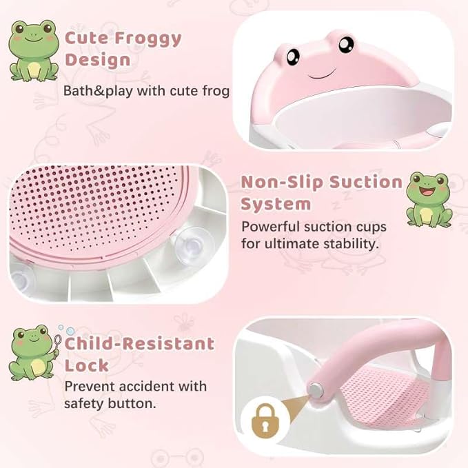 Baby Bath Seat for Babies 6 Months & Up, Non-Slip Toddler Bath Seat with Suction Cup, Safe and Comfortable Portable Infant Bathtub Chair for Bathroom, Bathtub Tub Sitting Up, Easy to Clean (Pink)