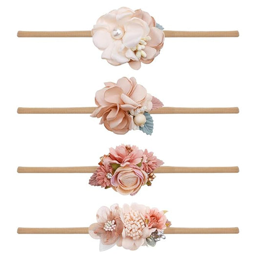 cherrboll 4pcs Baby Girl Flower Headbands, Super Soft & Stretchy Nylon Floral Hairbands for Newborn Toddler