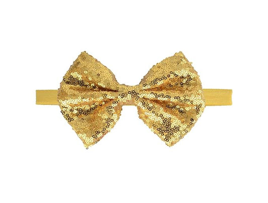 Baby Girl's Lovely Sequins Bowknot Headband Toddler Hairband for Photography Travel Party Festivals (Gold, One Size)