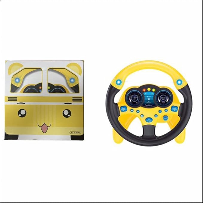 Simulated Driving Controller Portable Simulated Steering Wheel Copilot Toy Children's Small Steering Toy Gift Funny Interactive Driving Wheel with Music. (Yellow)