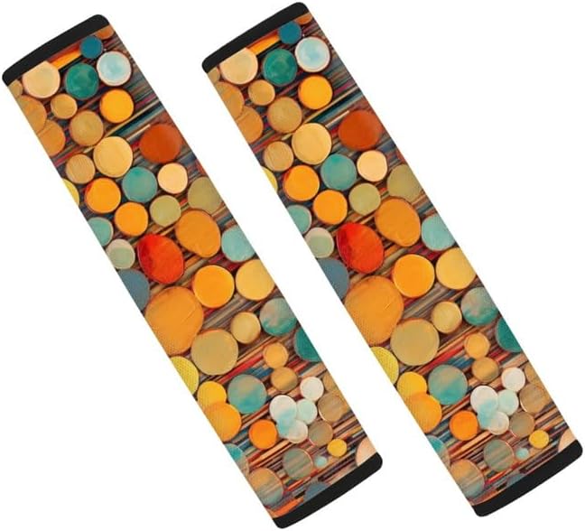 Rainbow Cobblestone Print 2Pcs Car Seat Belt Strap Cover Colorful Art Tree Ring Oil Painting Shoulder Strap Pad Car Interior Accessories Soft & Comfortable Seat Belt