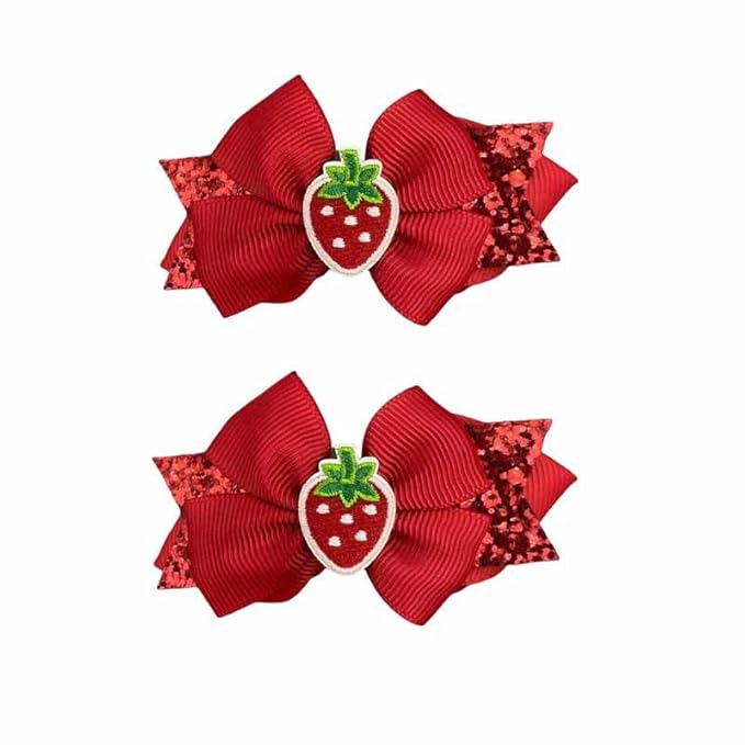 Strawberry Snap Clips Baby Girls Fruit Hair Bow Clips Strawberry Hair Ring Tie BBW24 (Set-N)