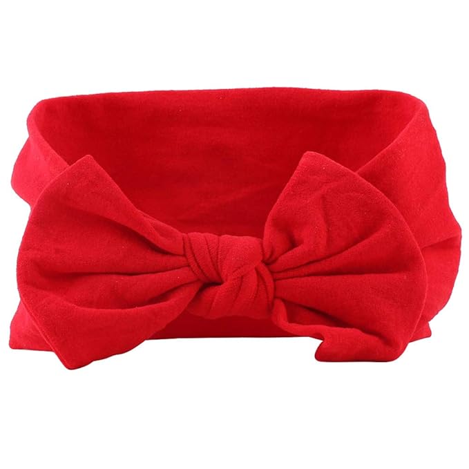 AKOAK 1 Pack Solid Color Skin-friendly Baby Headband Elastic Soft Nylon Headband Cute Baby Bow Headband (Red)