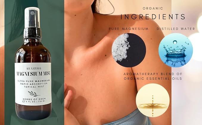 Herbs of Eden | Pure Magnesium Body Mist Extra Strength | Organic Topical Spray Rapid Absorption Promote Calm Deep Sleep For Sore Achy Cramped Muscles and Leg Discomfort (Aromatherapy Blend)
