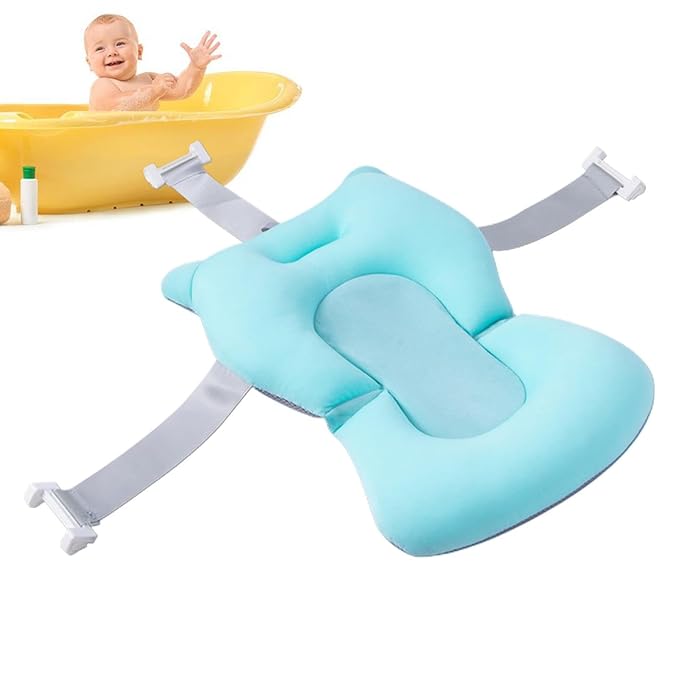 Baby Bath Pad | Foldable Travel Baby Baths Tub, Babies Tub with Soft Baths Mat, Babies Bath Seat Support Net, Non-Slip, 3 Safety Belts, for Home Travelling