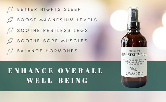 Herbs of Eden | Pure Magnesium Body Mist Extra Strength | Organic Topical Spray Rapid Absorption Promote Calm Deep Sleep For Sore Achy Cramped Muscles and Leg Discomfort (Aromatherapy Blend)
