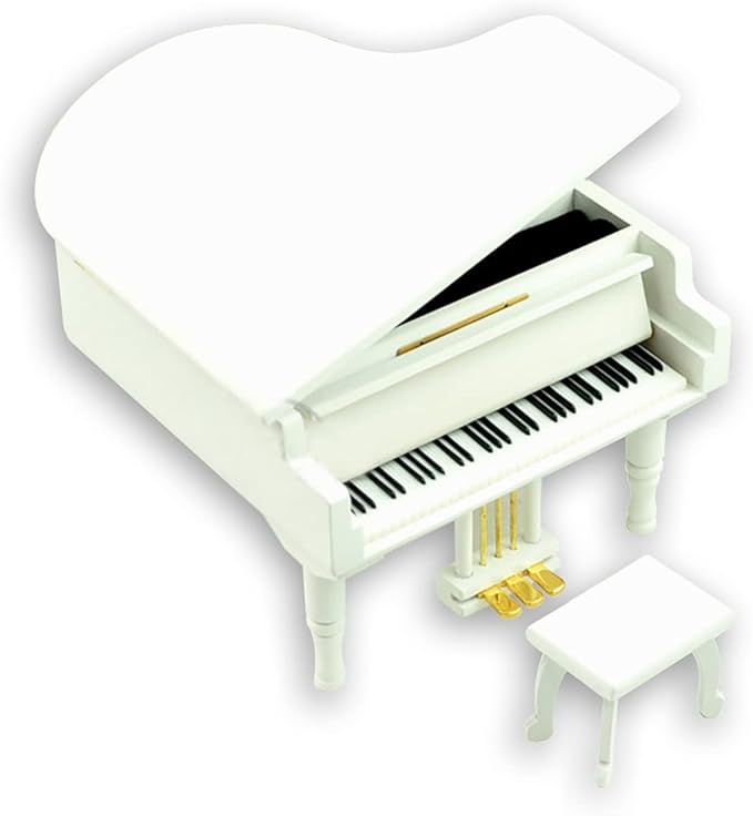 BinkeGG Play (Silent Night (Stille Nacht)) White Wooden Grand Piano Wind up Music Box with Sankyo Musical Movement (65 Tunes Option)