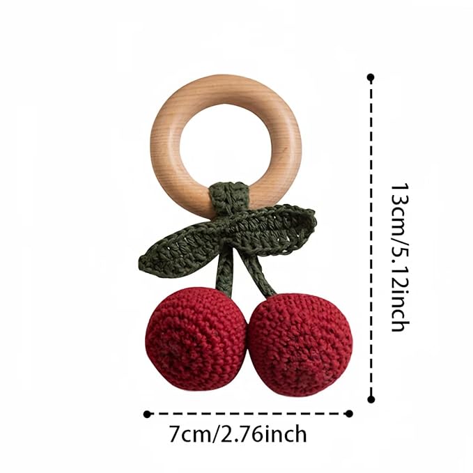 Wooden Baby Rattle Toys Stuffed Crochet Rattle with Teether Ring for Newborn Babies Fruit Wooden Teether Toy Infant Toddler Handcrafted Crochet Rattles Cute Shower Gifts for Boy and Girls