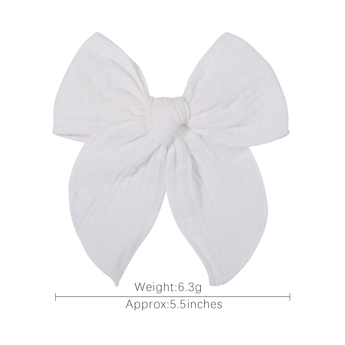5.5 Inch White Fable Hair Bow: Handmade Linen Cotton Hair Clip for Girls - 1 PCS