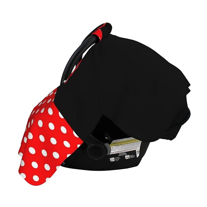 Red Polka Dot Bow Black Car Seat Canopy Cover, Universal Fit for Infant Car Seats，Breathable,Multi-Use Nursing Cover, Gift Ready