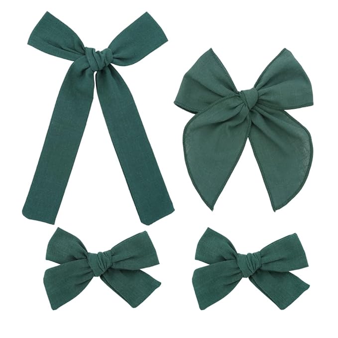 3 Styles Hair Bow Clips for Little Girls Toddler Baby Mom Women Hair Barrettes Accessories 4 Pcs Cotton Linen Bows Forest Green