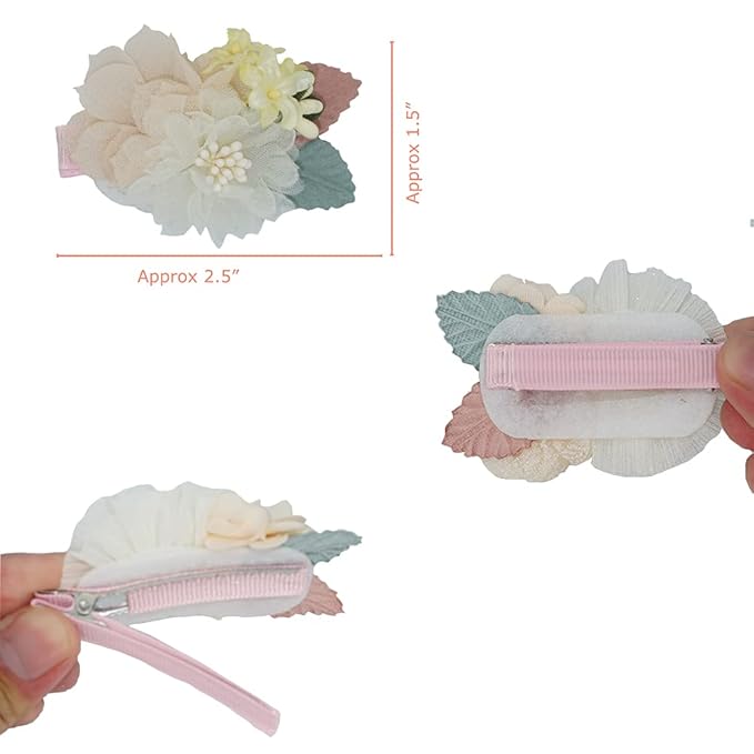 3pcs Girls Flower Hair Clips, Floral Hair Barrettes w/Boutique Fully Lined Alligator, Hair Bows for Baby Newborn Toddler