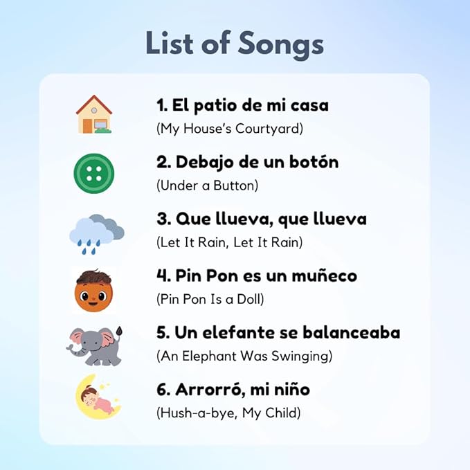 I Love to Sing in Spanish: Nursery Rhymes, Press and Play Interactive Song Book, Spanish for Toddlers, Baby Books for Children and Kid Books