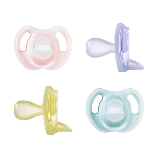 Tommee Tippee Ultra-Light Silicone Pacifier,6-18 Months,Symmetrical One-Piece Design,BPA-Free Silicone Binkies,Pink/Violet/Yellow,(Pack of 48)