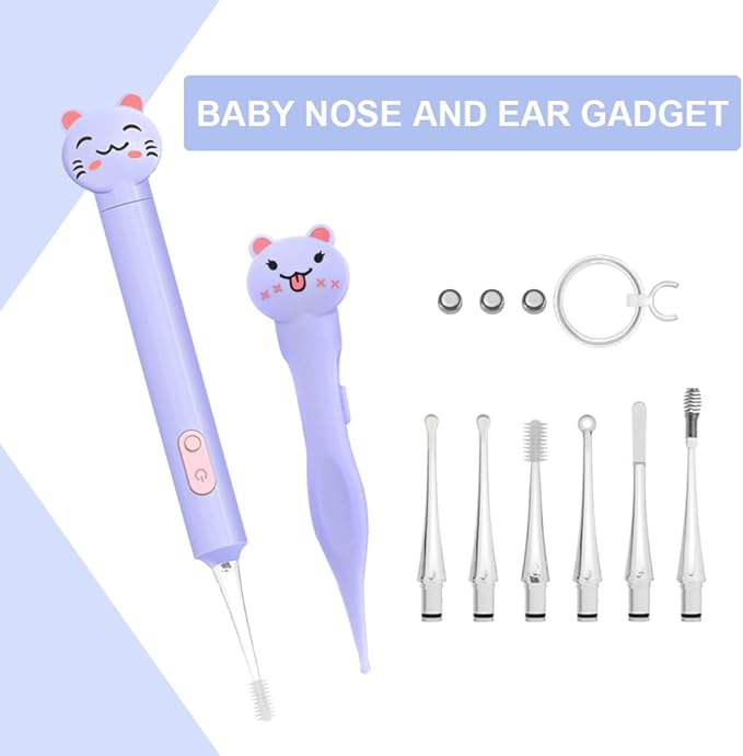 2 Pack Baby Nose and Ear Cleaner, Nasal Booger and Ear Wax Removal Tool Nose Cleaner Tweezers with Light for Newborns Infants Adult Safely Clean Baby's Boogers Ear Wax Baby Must Have Items(Purple)