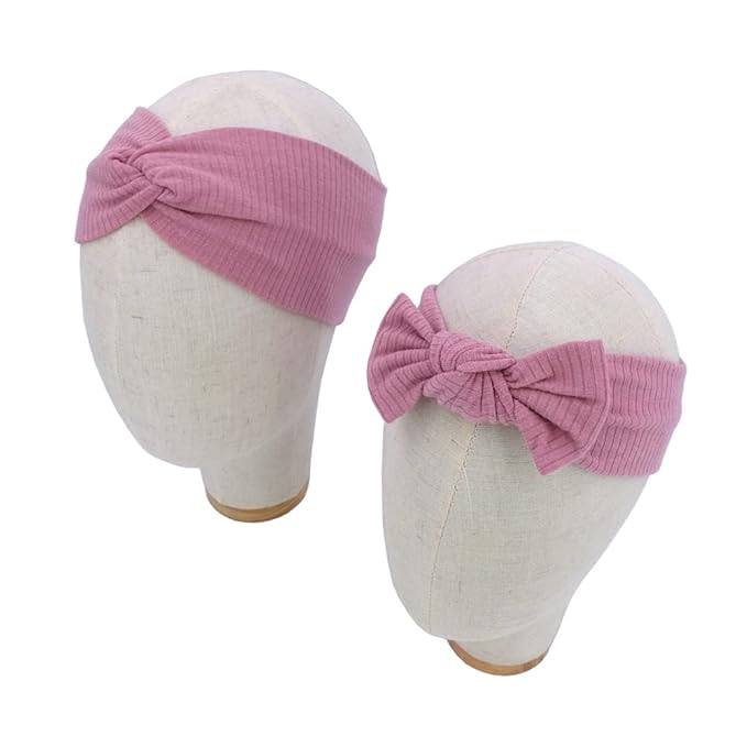 Sugarmelon Mommy and Me Headband Set Mother Baby Matching Turban Headbands for Toddler Baby Girls Women Scrunchies Hair Bow Hairbands (Mauve and Latte)