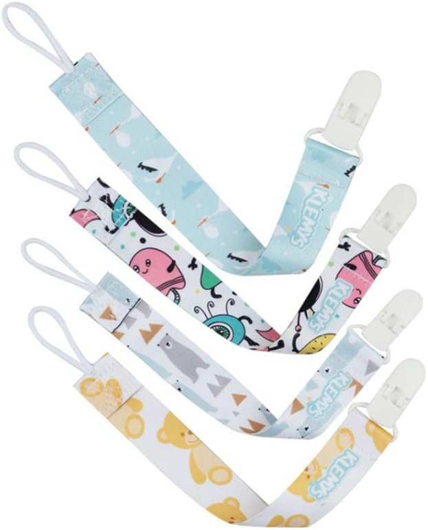 Baby Pacifier Clips, 4 Pack Binky Paci Holder and Leash Unisex for Boys and Girls Fits for Most Pacifier, Binkie Styles & Baby Teethers & Toys and Gift Universal Fit
