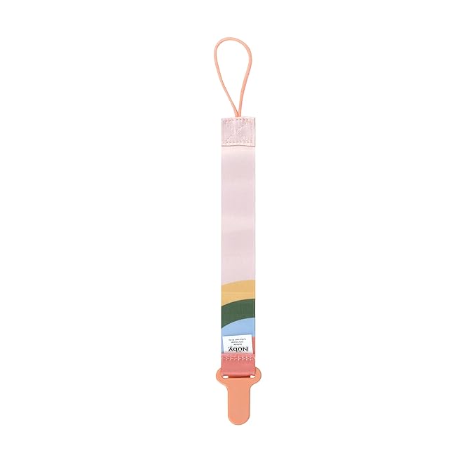 Nuby Pacifinder Baby Pacifier Clip - (2-Pack) - Pacifier Holder Clip with Convenient Hook Loop - Peach Stripes and Hearts