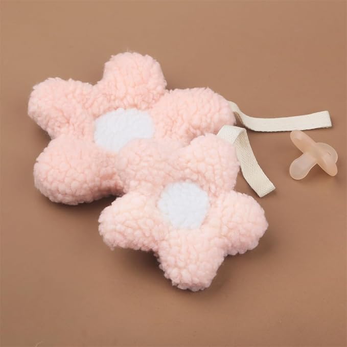 Baby Daisy Pacifier Holder,Light and Soft Dummy Holder Handmade 2 Pack, Decor for Nursing Kids Room（Pink Daisy)