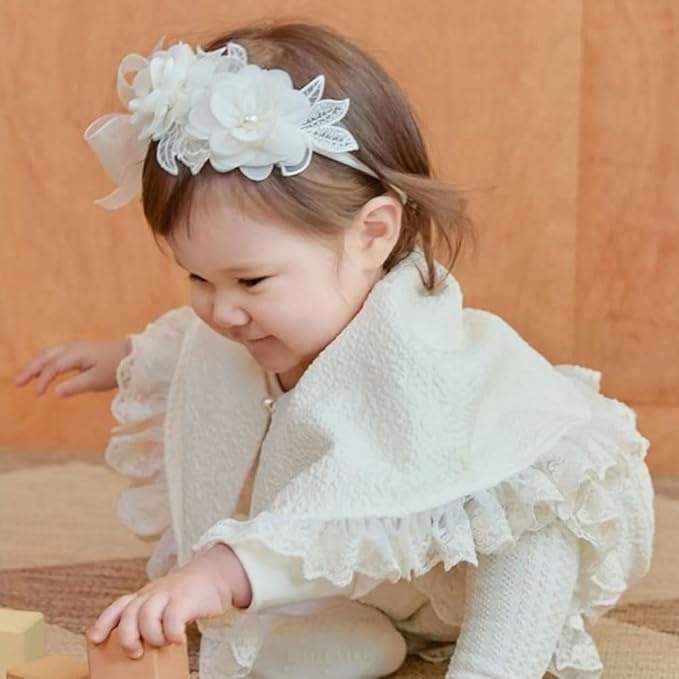 Lace Big Bow Baby Girls Headband Floral Hair Band Toddlers Newborn Infants Christening Baptism Party Hair Accessories for 0-36 Months Elastics Hairband (Style 4)