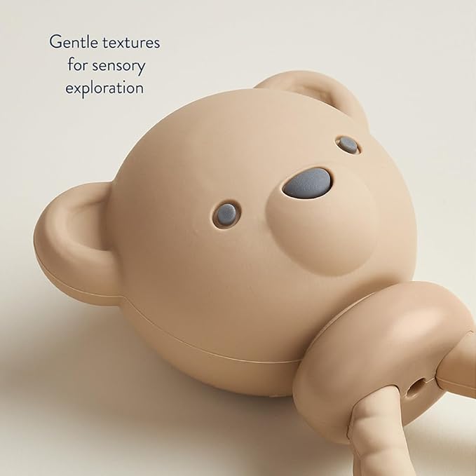 Itzy Ritzy Silicone Rattle Toy – Soothing Teething Toy with Soft Jingle Sound & Easy-Grip Textured Handle - for Ages 3 Months and Up (Bear)