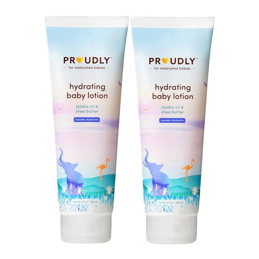 PROUDLY Hydrating Baby Lotion by Gabrielle Union & Dwyane Wade, Lightweight Moisturizer, Black & Brown Babies, Lavender Chamomile, 2-Pack (9 oz each)