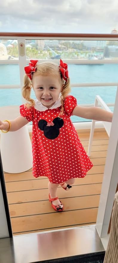 Wee Ones Girls' Classic Grosgrain Moonstitch Edge Hair Bow, No-Slip Hair Clip, Handmade, Red with White, Medium
