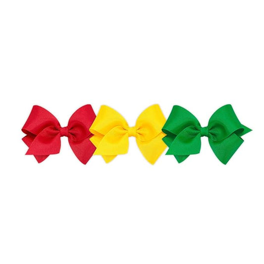 Wee Ones Girls' 3 pc Set Solid Grosgrain Variety Pack on a WeeStay No-Slip Hair Clip, Small, Red, Yellow, and Green