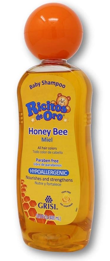 Honey Bee Ricitos de Oro Shampoo| Baby Shampoo with Pop-Up Rattle Cap, Paraben Free Product for Baby’s Delicate Hair; 13.5 Fl
